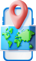 3D location world map and pin in smartphone png