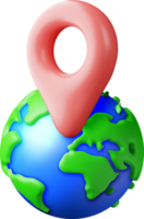 3D cartoon planet earth and location pin png