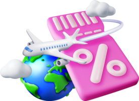 3d airplane with globe and sale voucher png