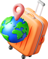 3d red suitcase with blue globe on top png