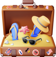 3d vintage suitcase with tropical beach inside png