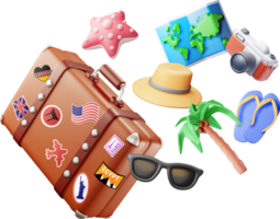 3d palm tree, travel bag, globe and photo camera. png