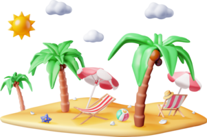 3D Deck Chair, Swim Ball, Starfish and Palm Tree. png