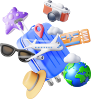 3d airline ticket, travel bag, globe and airplane. png