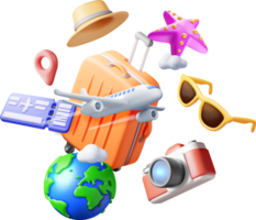 3d airline ticket, travel bag, globe and airplane. png