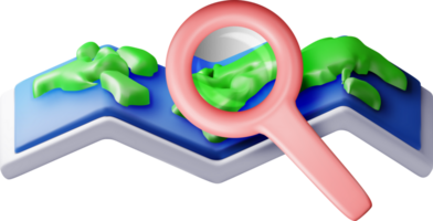 3D cartoon folded world map with location pin png