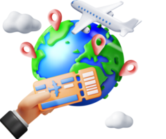 3d Airline Ticket, Globe and Airplane png