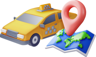 3D taxi car sedan and paper map png