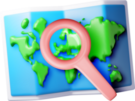 3D Location folded paper map with magnifying glass png