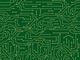 circuit board background with green and gold lines vector