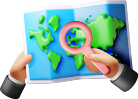 3D Location folded paper map with magnifying glass png