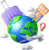 3d Airline Ticket, Travel Bag, Globe and Airplane png