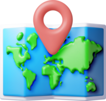 3D cartoon folded world map with location pin png