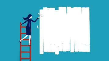 un mujer es pintura un blanco pared con un escalera vector