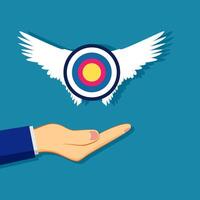 hand with wings and target on blue background vector