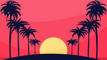 palm trees in the sunset on a pink background vector