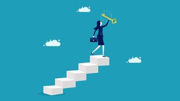 businesswoman climbing up the stairs to success vector