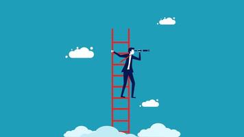 businessman climbing ladder to the clouds to find the right solution vector