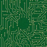 circuit board background with green and gold lines vector