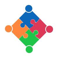 a group of people holding puzzle pieces together vector