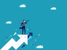 businessman standing on arrow with binoculars and looking at the future vector
