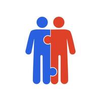 two people with puzzle pieces in the middle of each other vector