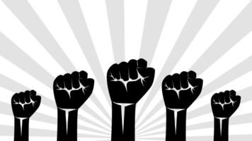 a group of black fists raised up in the air vector