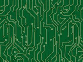 circuit board background with green and gold lines vector