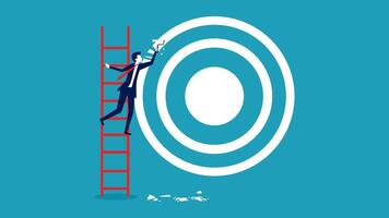 businessman climbing ladder to target on blue background vector