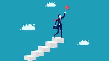 businessman climbing up stairs to reach the star vector