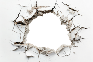 Light cracked wall. Broken wall with white isolated hole in center png