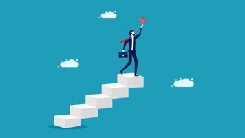 businessman climbing up stairs to reach the top of the ladder vector