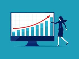 businesswoman standing next to a monitor with a graph on it vector