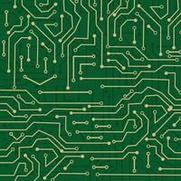 circuit board background with green and gold lines vector