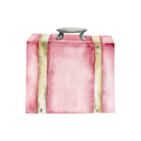 retro blek rosa reser resväska vattenfärg illustrtion .hand dragen årgång väska, bagage för sommar resa, resa. klämma konst för turist häfte, byrå märka, logotyp design. png
