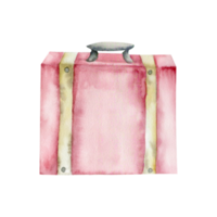 retro pálido Rosa viajando mala de viagem aguarela ilustração .mão desenhado vintage bolsa, bagagem para verão viagem, viagem. grampo arte para turista livreto, agência rótulo, logotipo Projeto. png