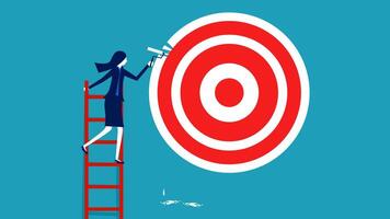 a woman is standing on a ladder with a target on it vector