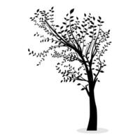 un negro y blanco ilustración de un árbol con hojas vector