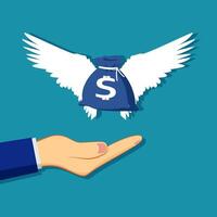 hand with money bag and wings, concept of money saving, money saving concept, money saving concept vector