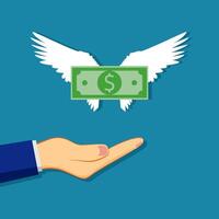 hand with dollar money and wings on blue background vector