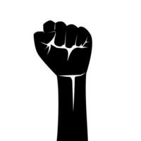 black fist raised up in the air on a white background vector