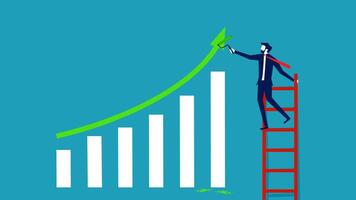 businessman climbing ladder to graph chart vector