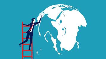 a man is climbing a ladder to reach the top of the world vector