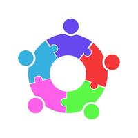 people in a circle with puzzle pieces in the middle vector