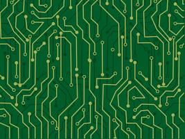 circuit board background with green and gold lines vector