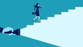 businesswoman climbing stairs to reach the top of the stairs vector
