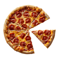 Freshly Baked Pizza with a Cut Slice, Delicious Italian Cuisine, Isolated on Transparent Background. png