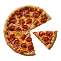 frisch gebacken Pizza mit ein Schnitt Scheibe, köstlich Italienisch Küche, isoliert auf transparent Hintergrund. png