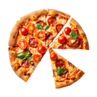 Freshly Baked Pizza with a Cut Slice, Delicious Italian Cuisine, Isolated on Transparent Background. png