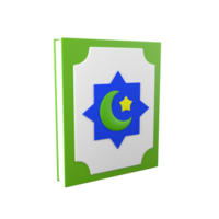 3D illustration of an Al-Quran with the concept of the moon and stars on the cover. png